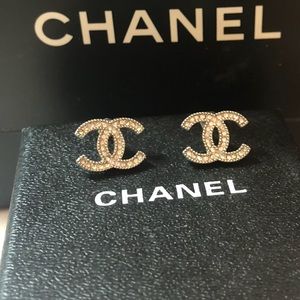 Authentic Chanel Logo Earrings Silver